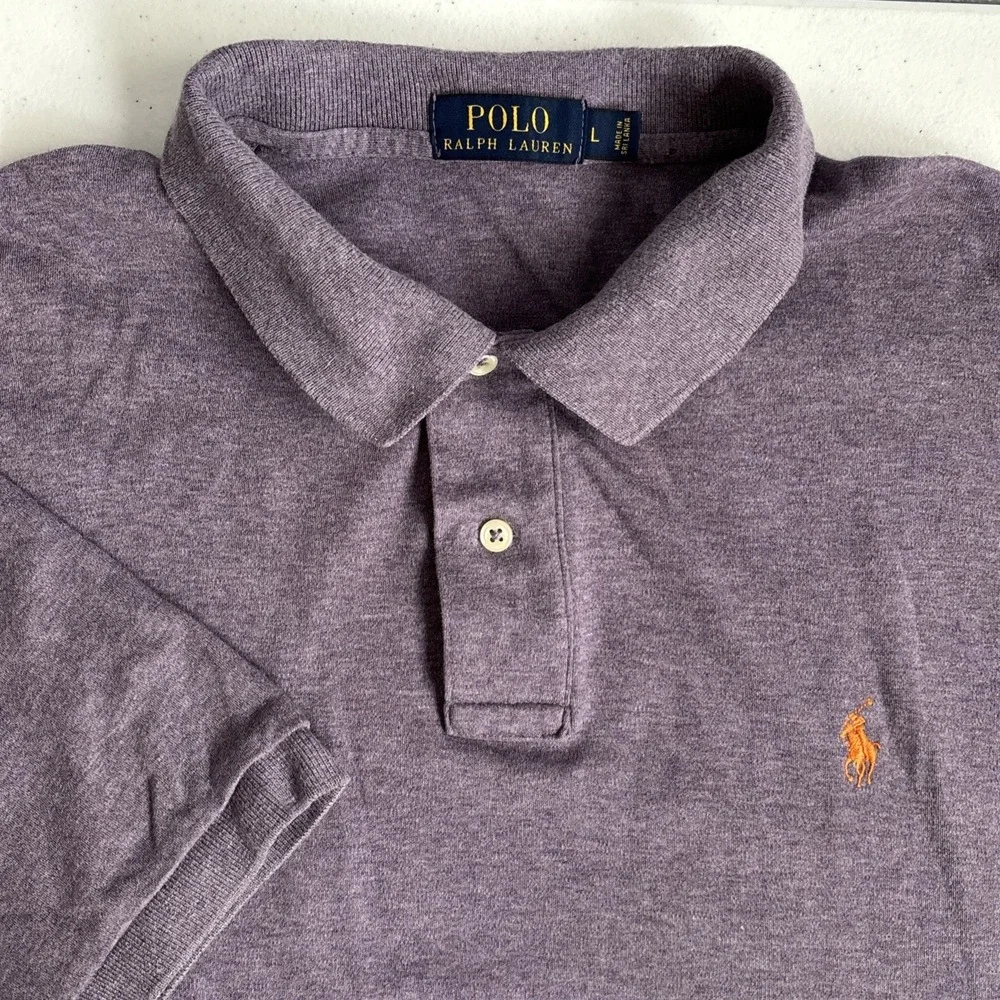 Polo Ralph Lauren Men's Large Purple‎ Cotton Sort Sleeve Polo with Orange Pony